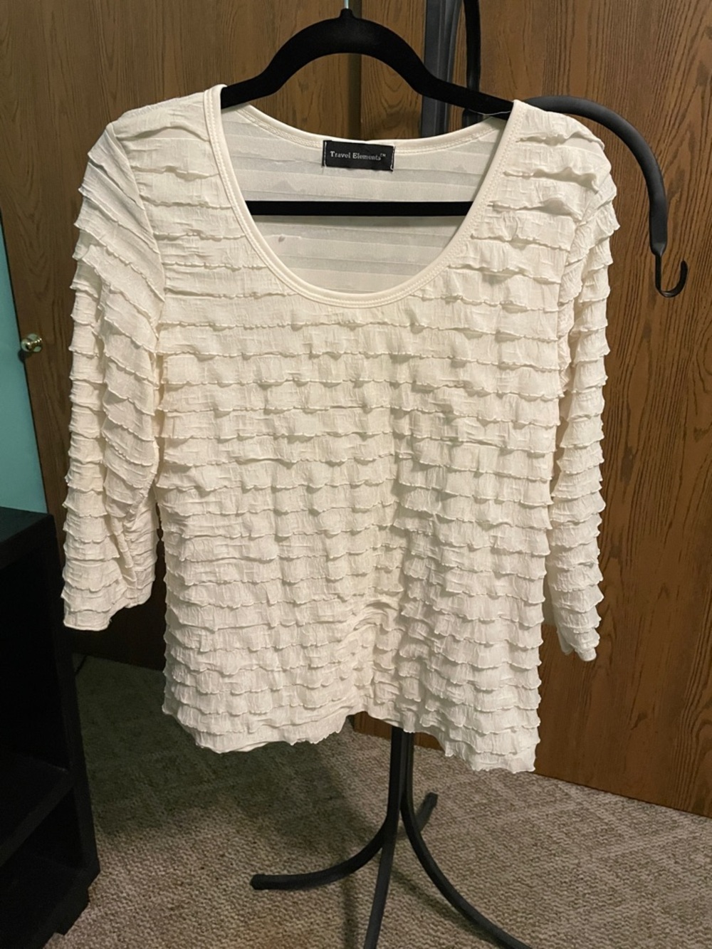 Travel Elements Ivory Ruffle Long-Sleeve Scoop Neck Top